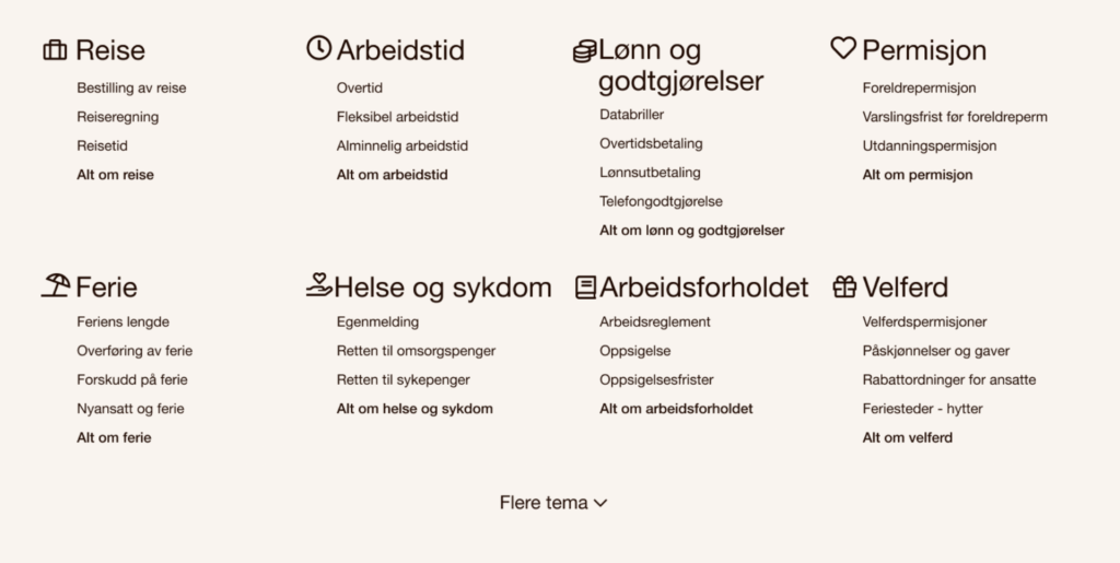 Foto: Hent fram de mest populære temaene i personalhåndboken.