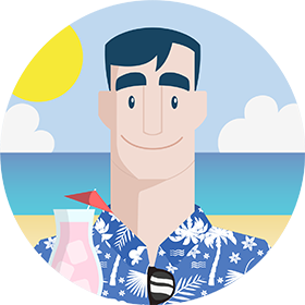 HR-Henry med hawaiiskjorte, sol, hav, solbriller og sommerdrink