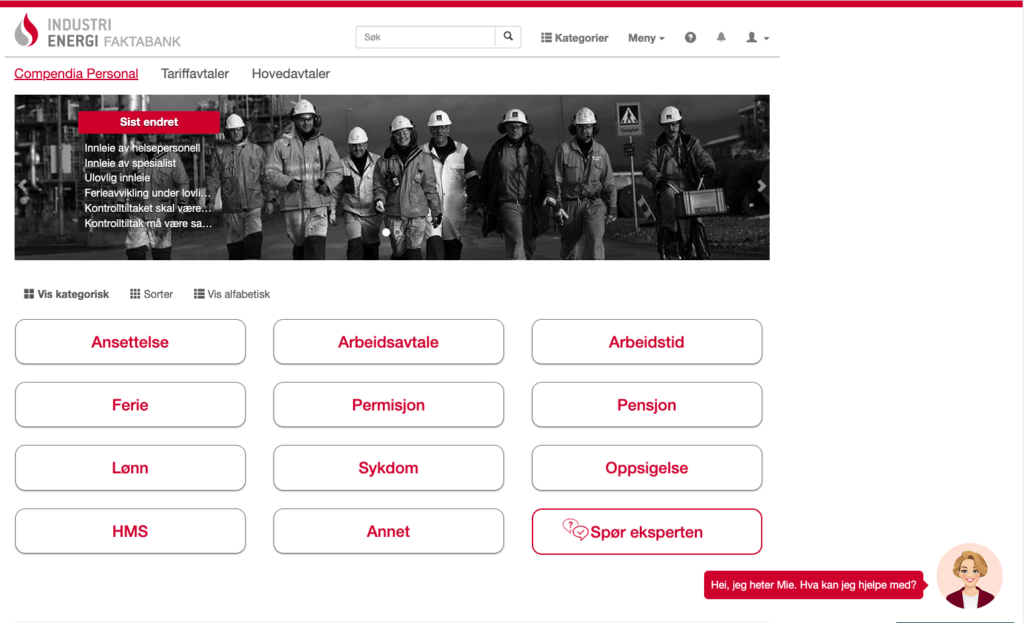 Skjermdump: Chatbotten Mie hos Industri Energi.