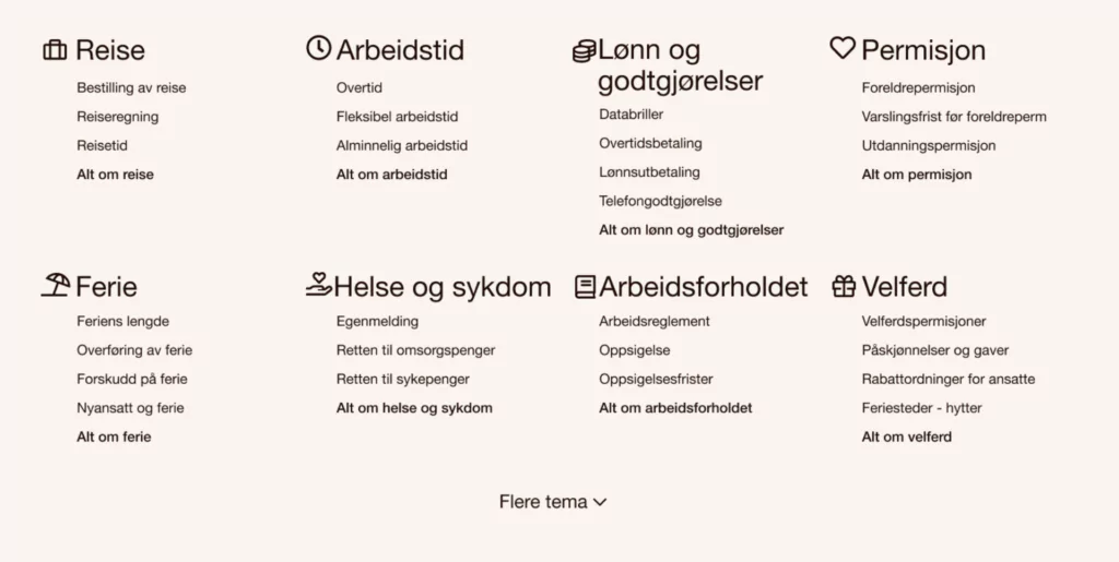 Foto: Hent fram de mest populære temaene i personalhåndboken.